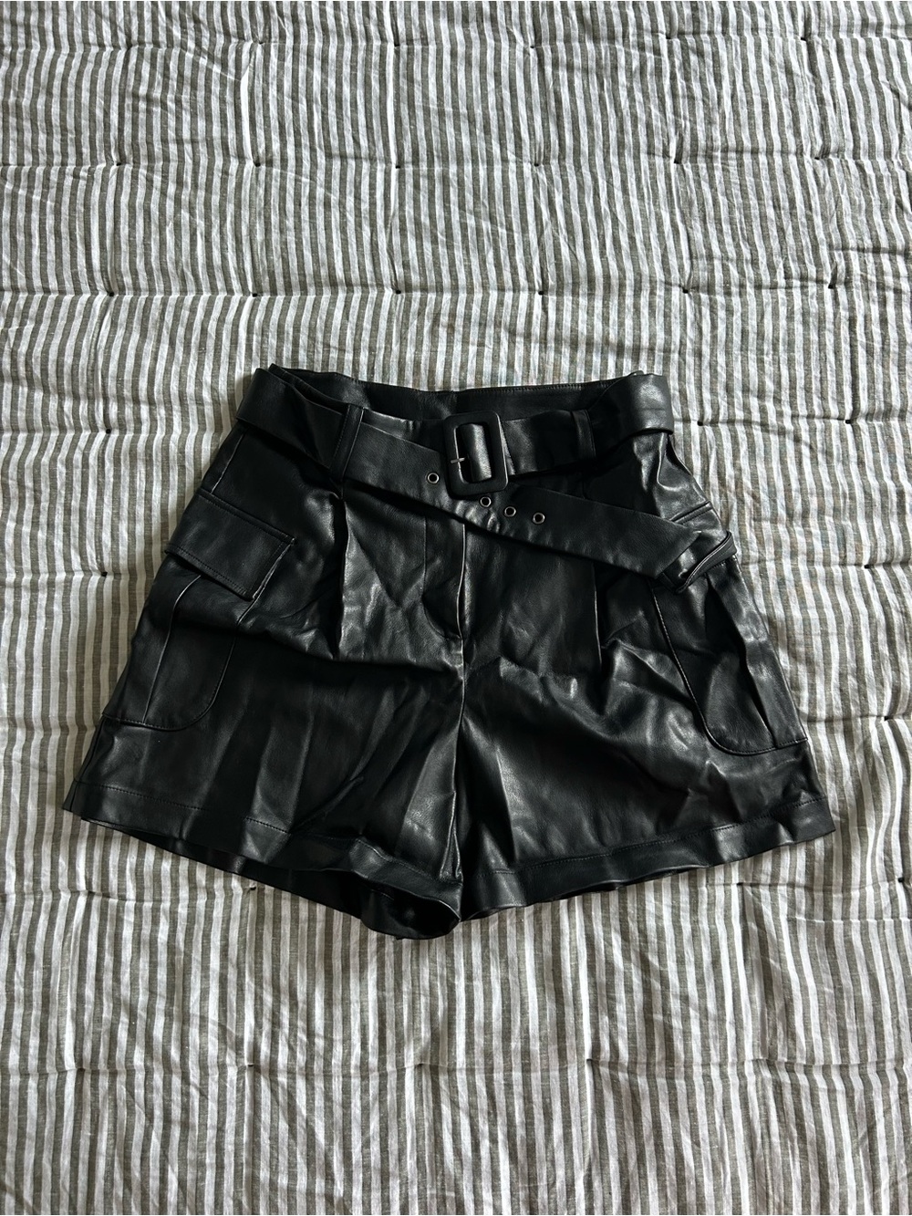 Culpos x INC High-Waist Faux Leather Belted Shorts